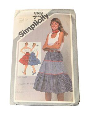 Simplicity 9918 Sewing Pattern Womens Skirt Size 12 Vintage 1980s